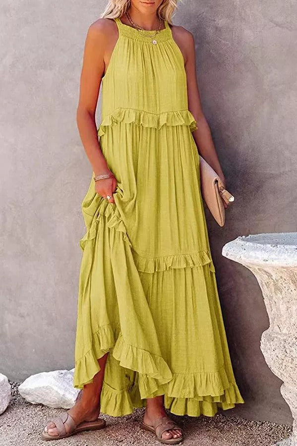 LP | Vittoria Abito maxi halter con arricciature e volants