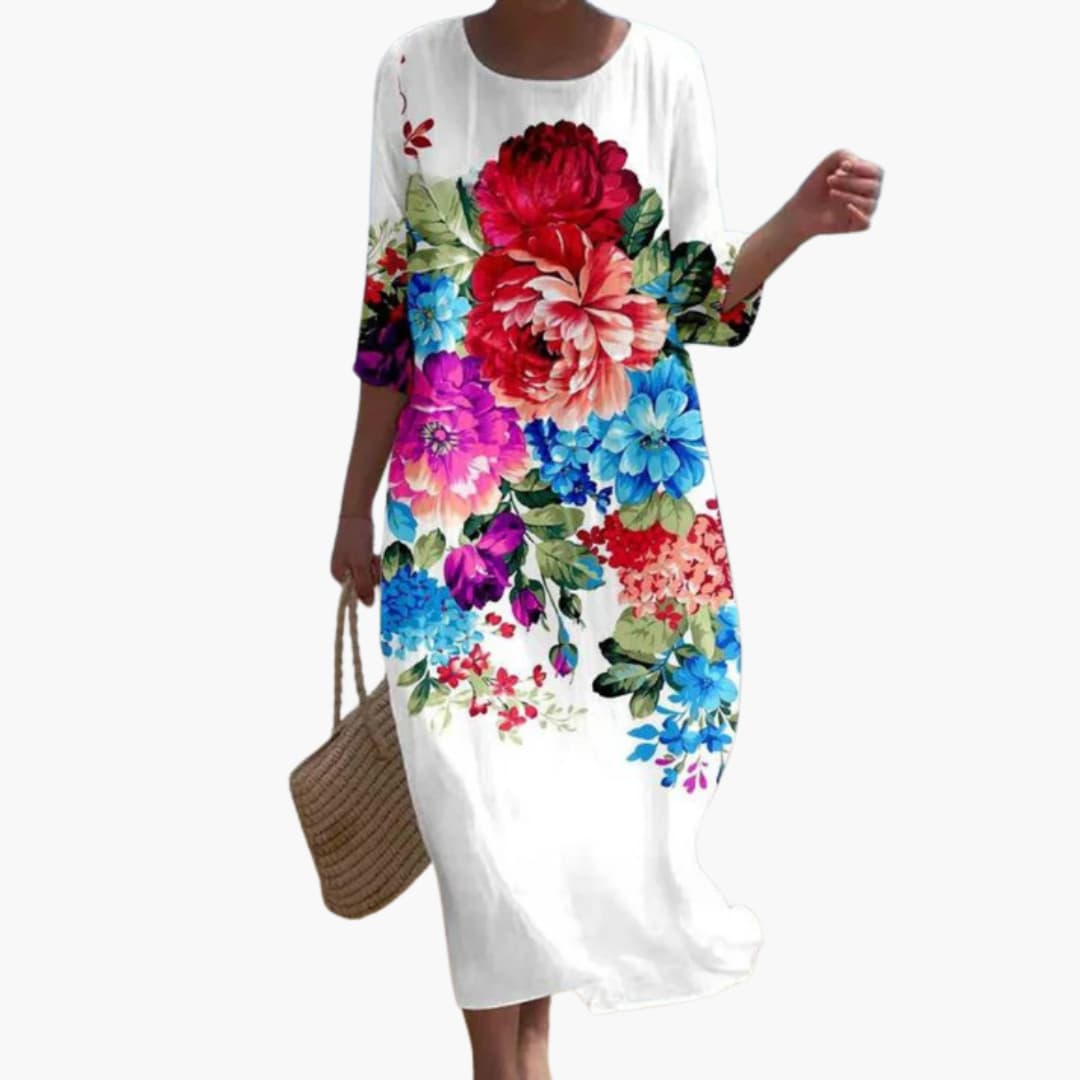 LP | Abito midi floreale da donna con maniche a 3/4 per l'estate