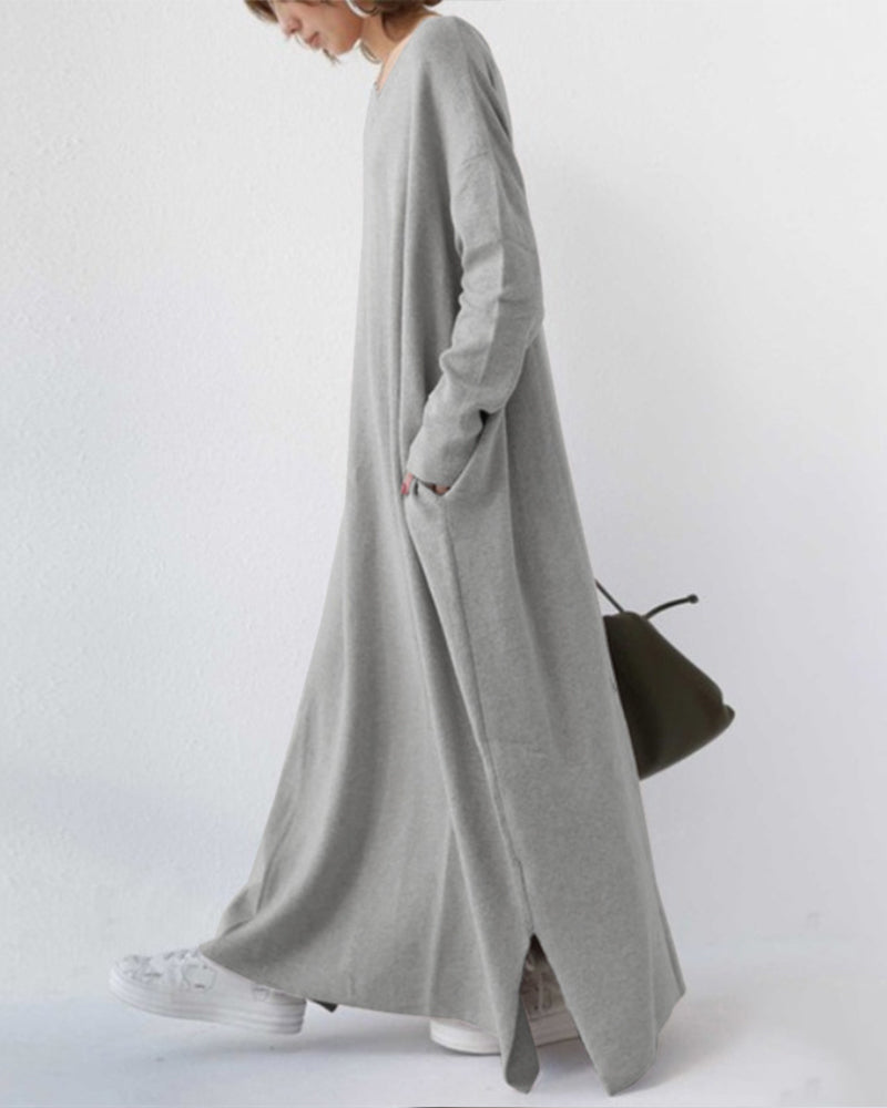 LP | maxi abito elegante a maniche lunghe con scollo a V da indossare tutti i giorni