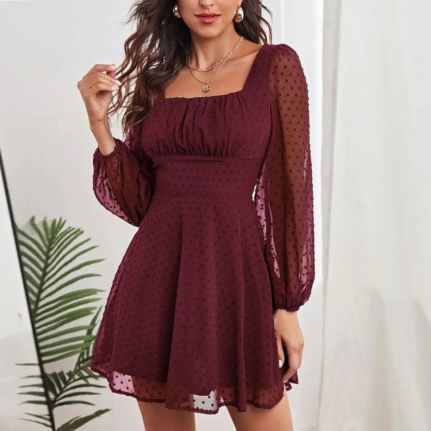 LP | 2024 Temperamento invernale Elegante moda casual con maniche lunghe e abito midi a vita alta