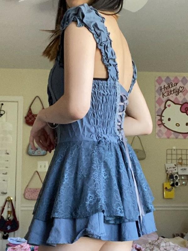 LP | Mini abito in pizzo patchwork con spalline a righe