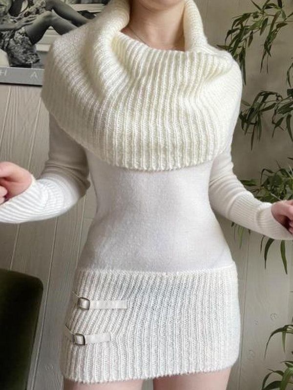 LP | Mini abito con collo bianco e maniche lunghe