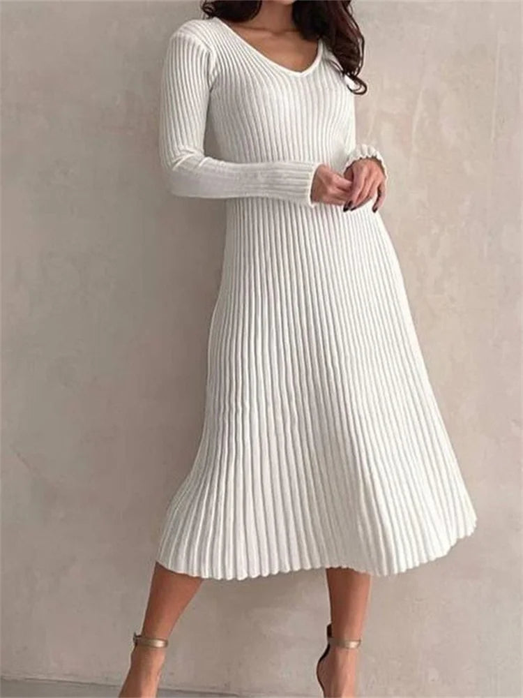 LP | abito midi autunnale a maniche lunghe a costine, slim fit e tinta unita