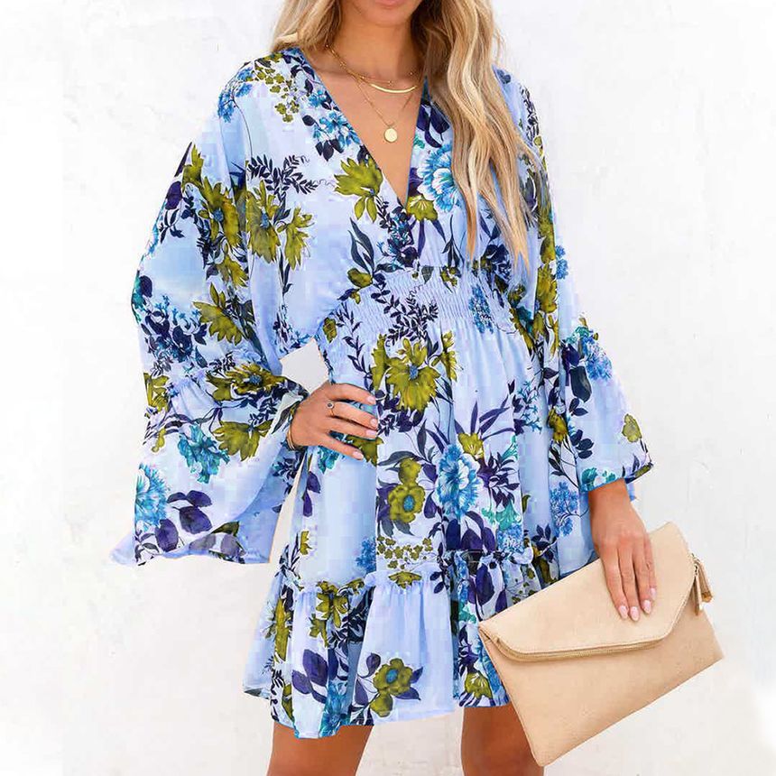 LP | Mini abito a-line con scollo a V e motivo floreale AH445