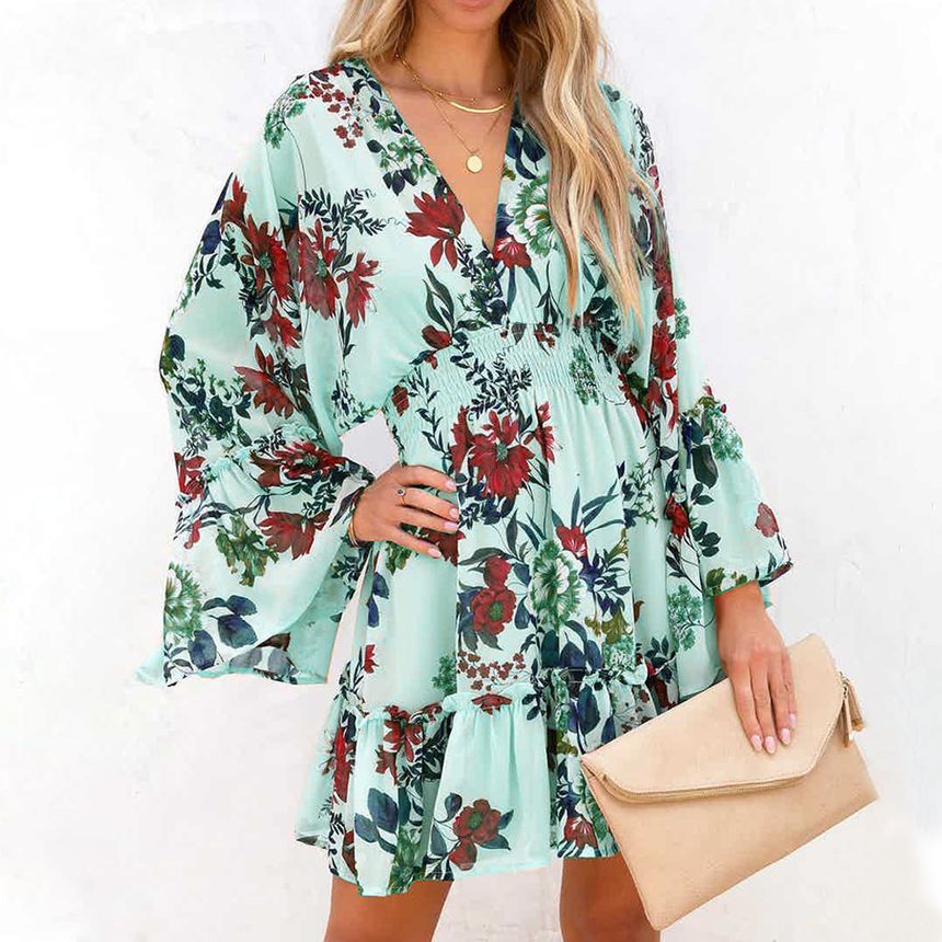 LP | Mini abito a-line con scollo a V e motivo floreale AH445