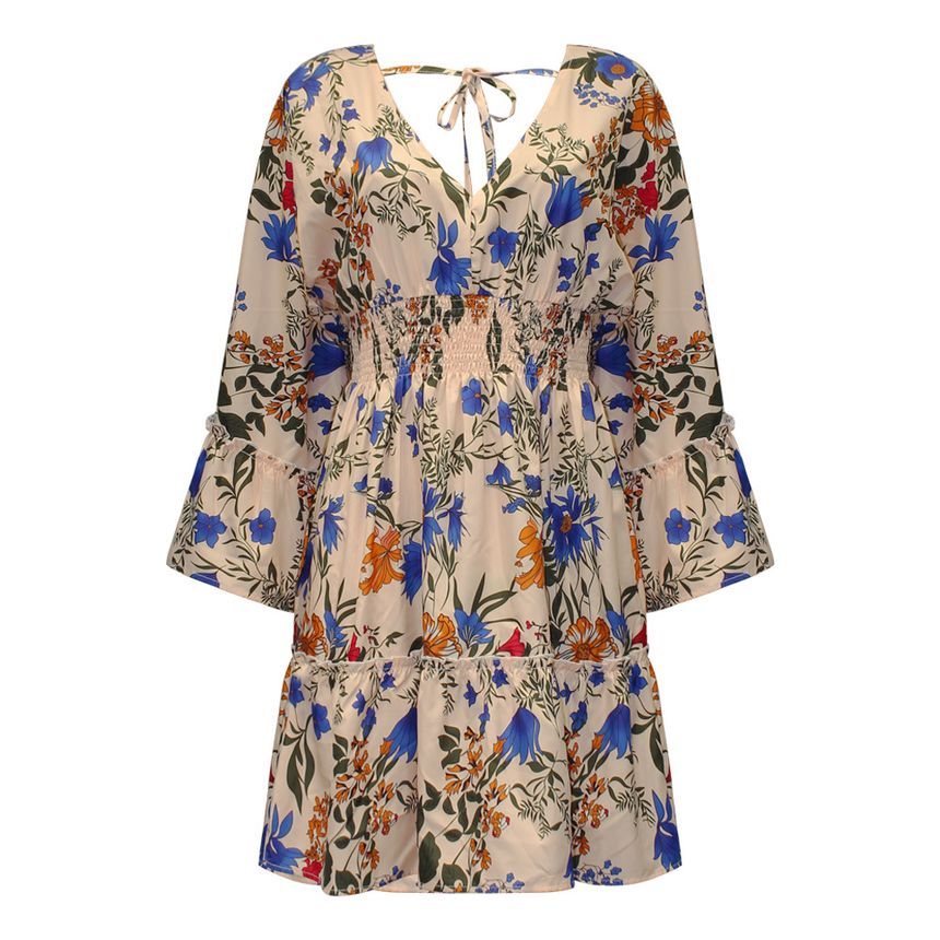 LP | Mini abito a-line con scollo a V e motivo floreale AH445