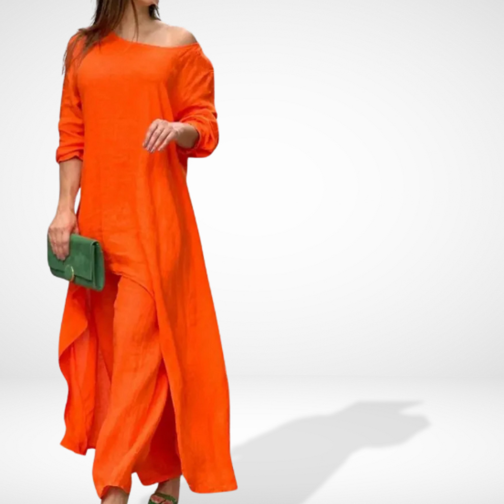 LP | Insieme femminile con camicetta asimmetrica fluida e pantaloni larghi