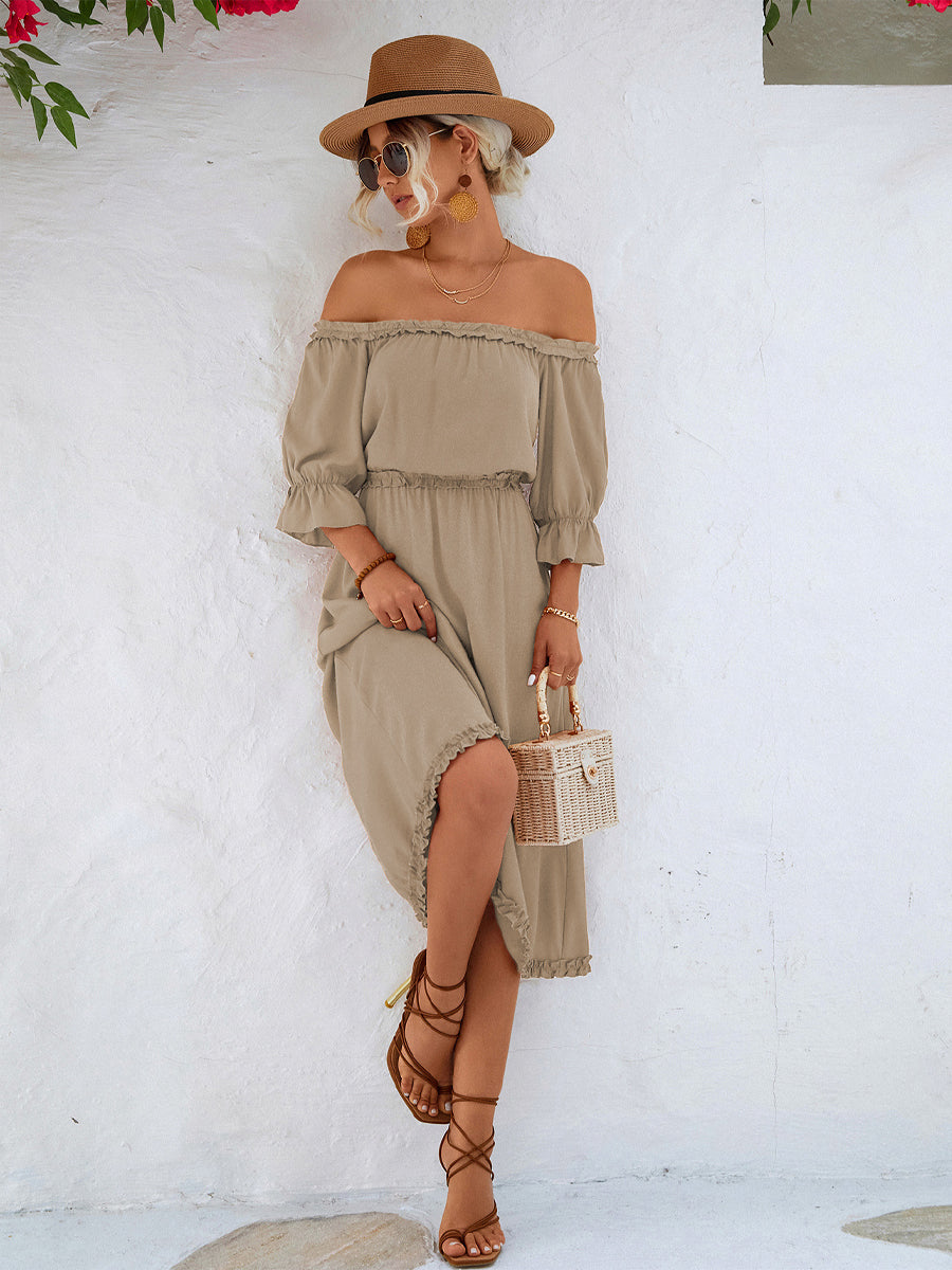 LP | Abito midi off-the-shoulder con maniche a balze e volants