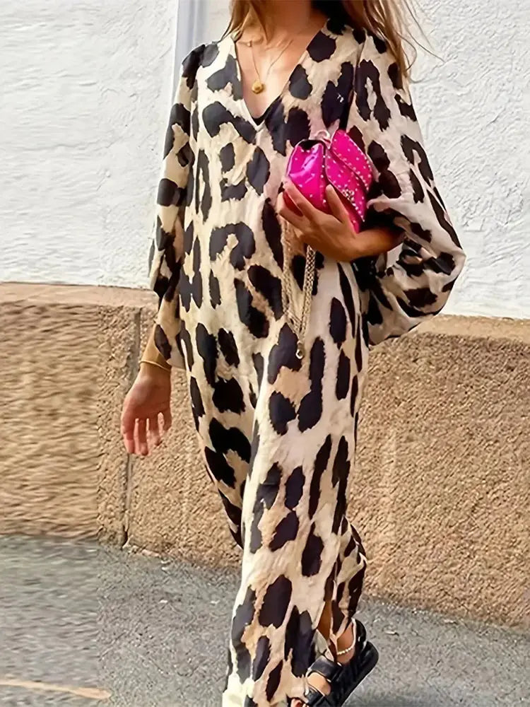 LP | Abito midi con stampa leopardata e maniche a tre quarti