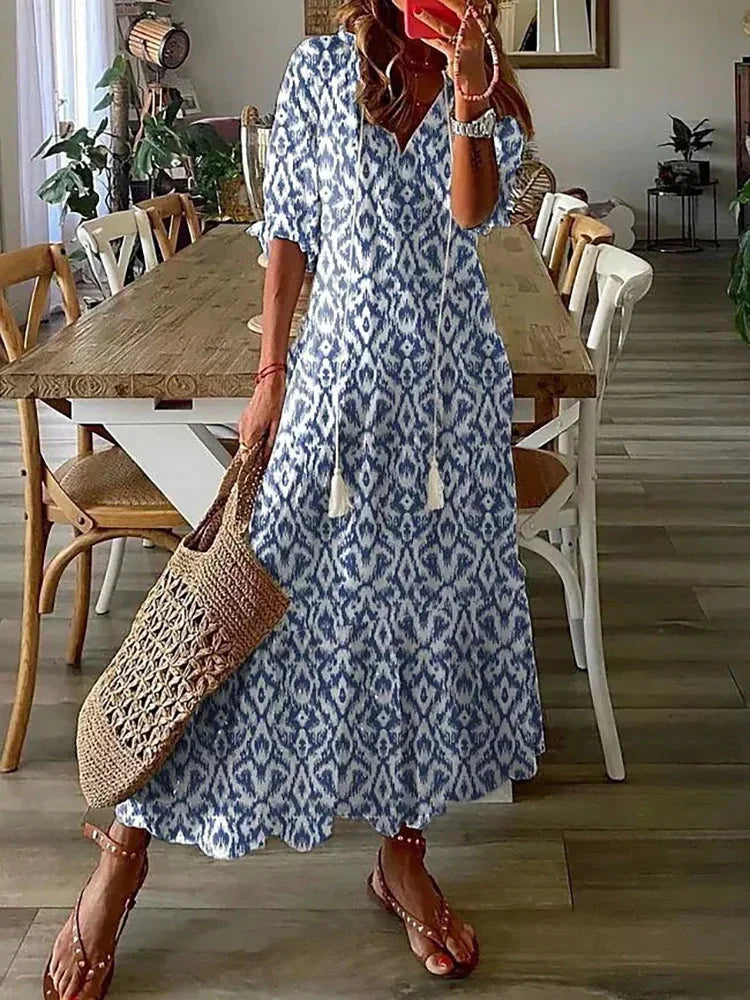 LP | Abito midi a fantasia boho con maniche corte