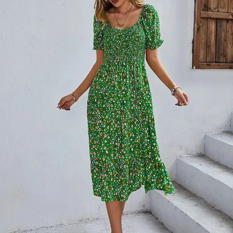 LP | Vestito con stampa bohémien Donne Nuovo Vestito Midi estivo Maniche a sbuffo