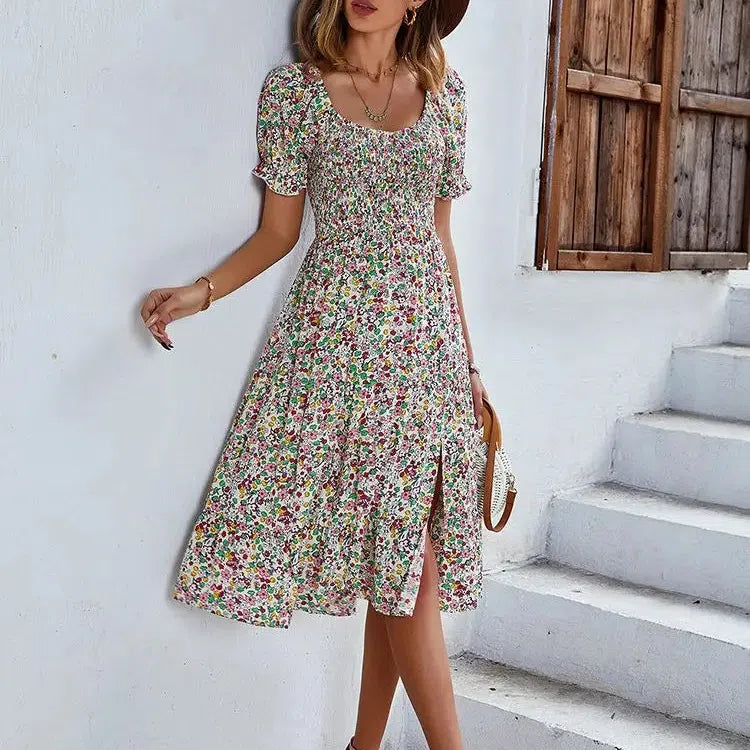 LP | Vestito con stampa bohémien Donne Nuovo Vestito Midi estivo Maniche a sbuffo