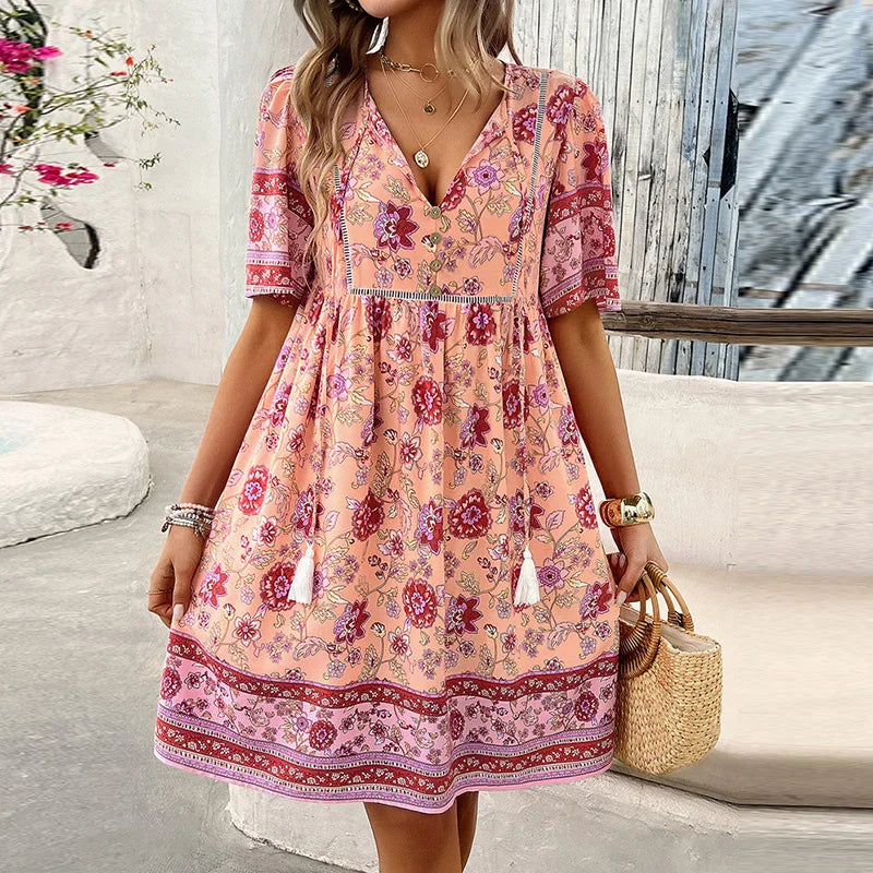 LP | Ariana™ Mini abito boho floreale con scollatura a V