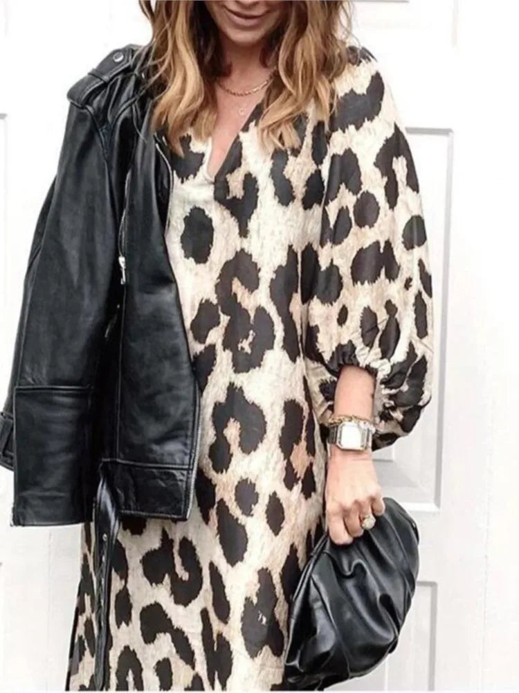 LP | Abito midi di lusso con stampa leopardata
