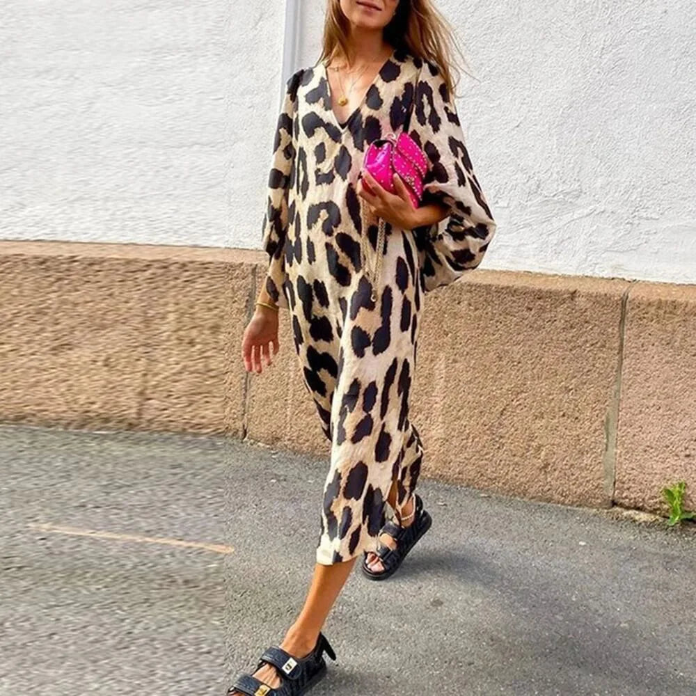 LP | Abito midi di lusso con stampa leopardata