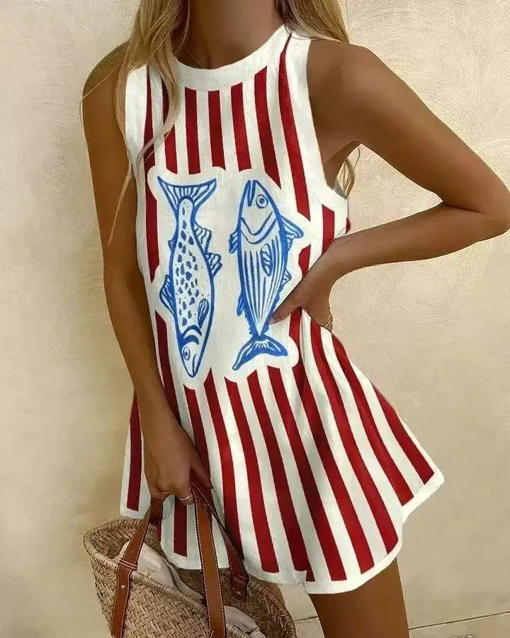 LP | Donne Stampa Puzzle Abito estivo senza maniche sopra il ginocchio Mini abito Canotta casual Abito da spiaggia per le donne