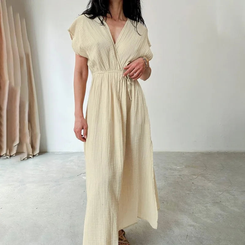 LP | Maxi abito con scollo a V e maniche corte