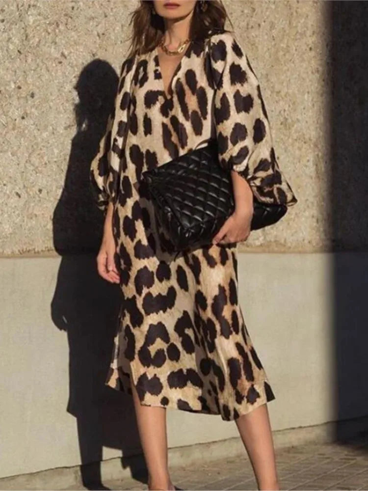 LP | Abito midi di lusso con stampa leopardata