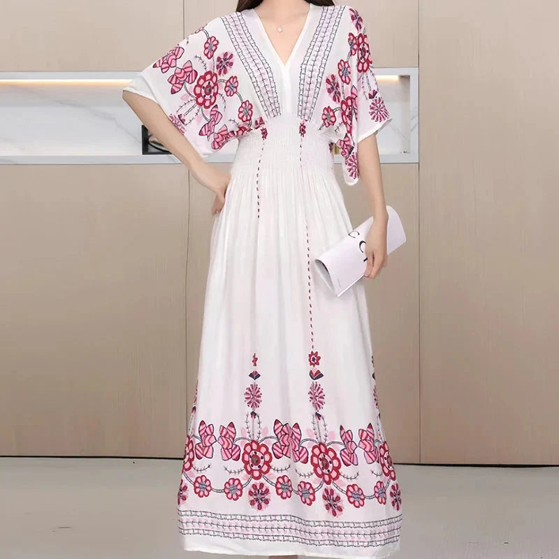LP | Maxi abito boho con stampa floreale e maniche a kimono