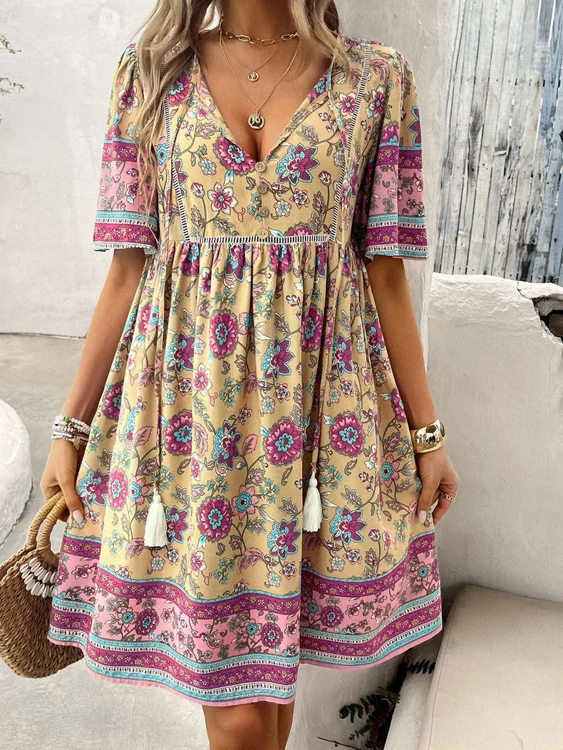 LP | Ariana™ Mini abito boho floreale con scollatura a V