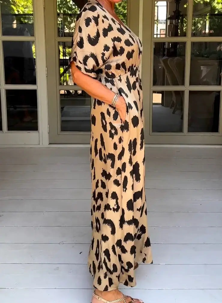 LP | Maxi abito con stampa leopardata e scollo a V
