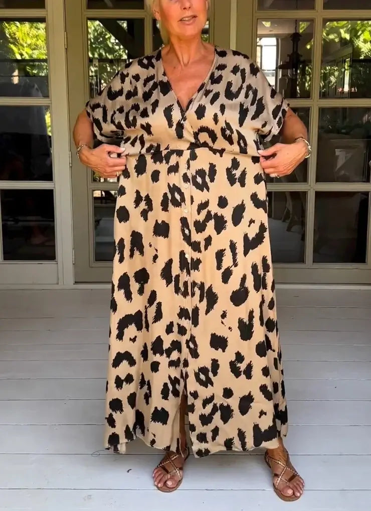 LP | Maxi abito con stampa leopardata e scollo a V