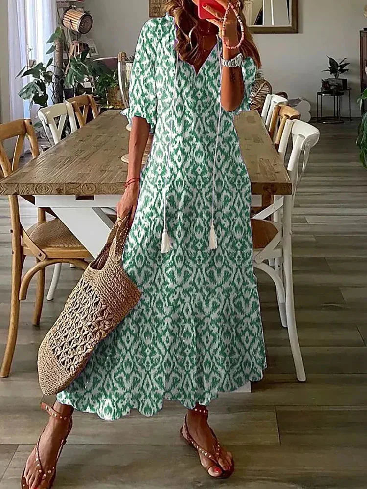 LP | Abito midi a fantasia boho con maniche corte