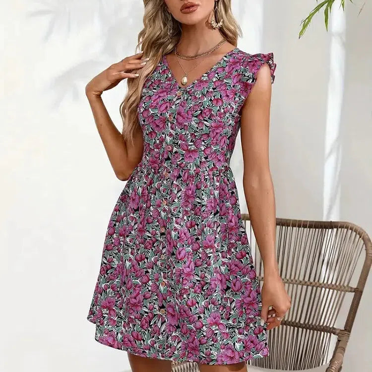 LP | Y.KUKU Marchio Abiti da donna stampati Mini abito floreale tropicale