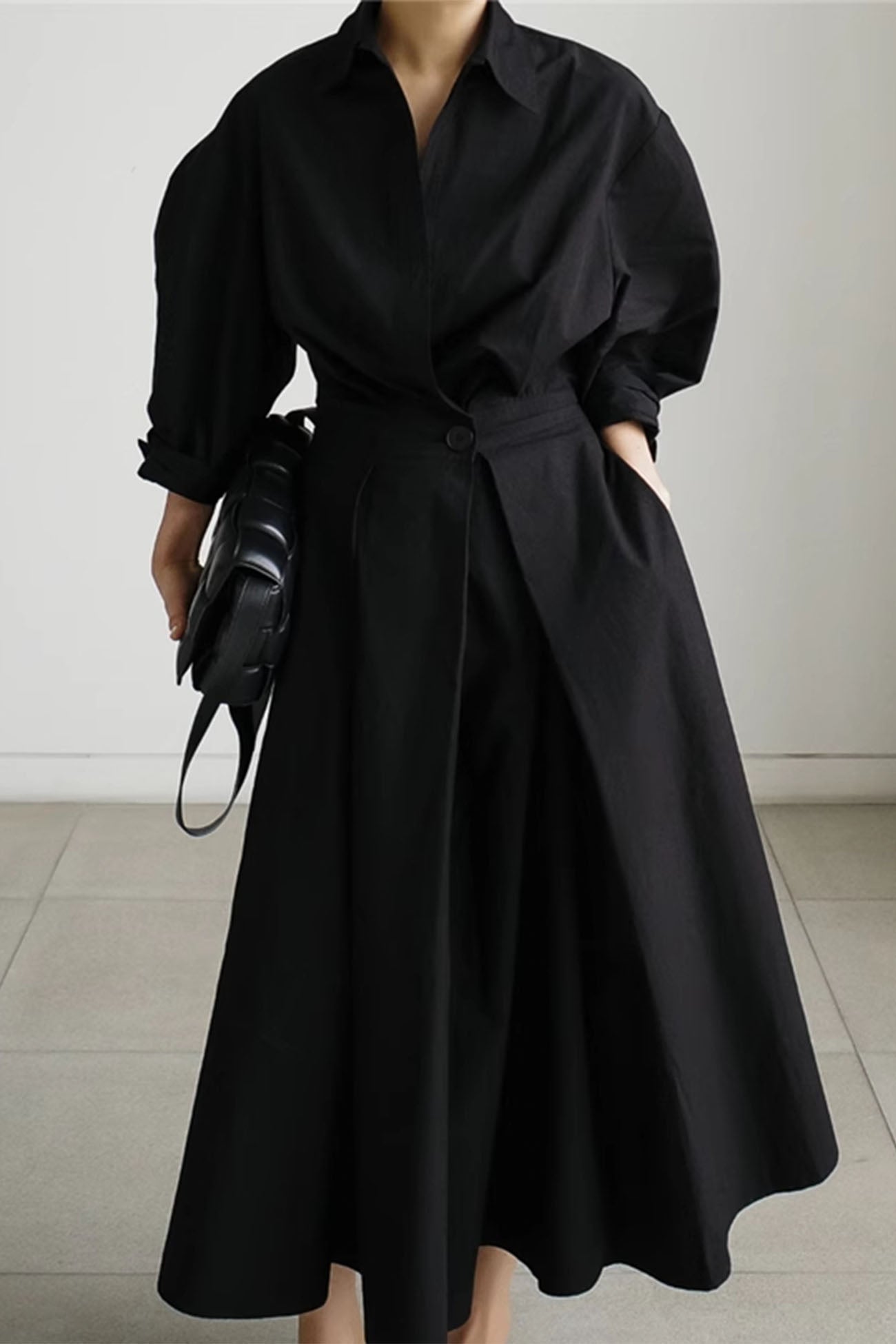 LP | Abito midi a maniche lunghe in cotone, con linea a camicia