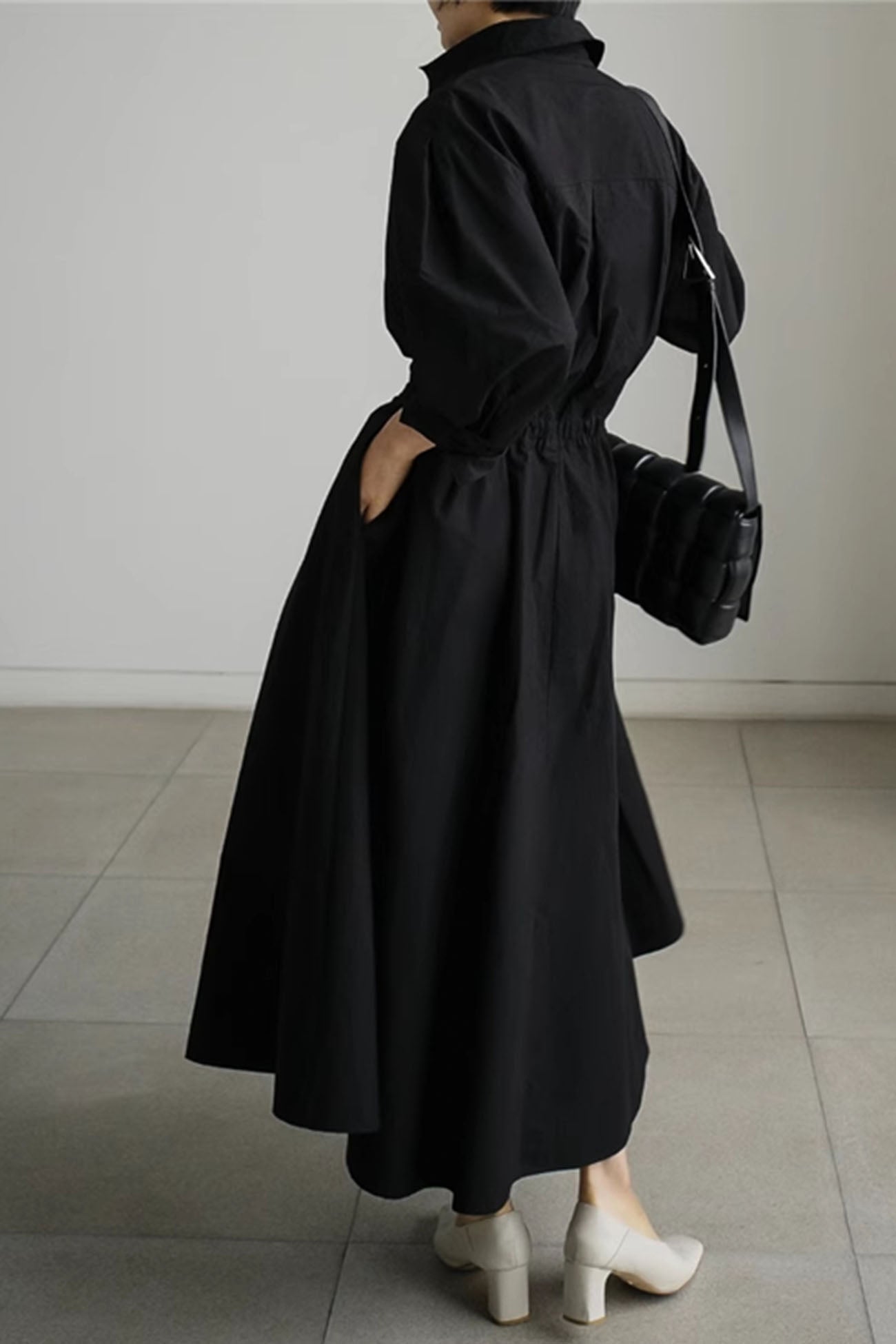 LP | Abito midi a maniche lunghe in cotone, con linea a camicia