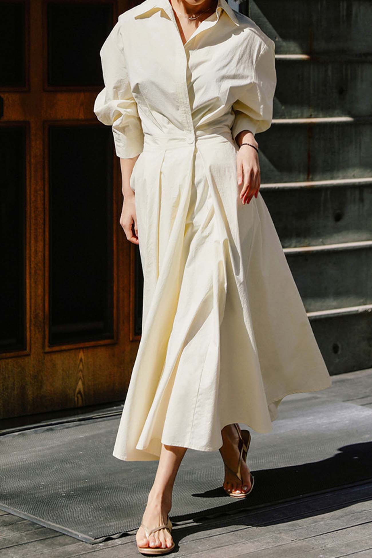 LP | Abito midi a maniche lunghe in cotone, con linea a camicia