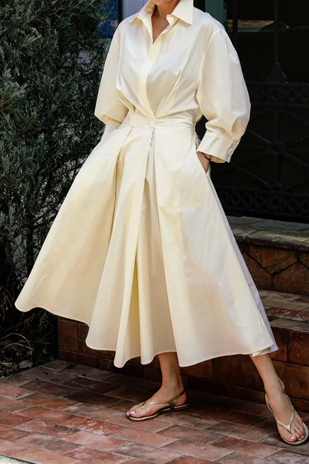 LP | Abito midi a maniche lunghe in cotone, con linea a camicia
