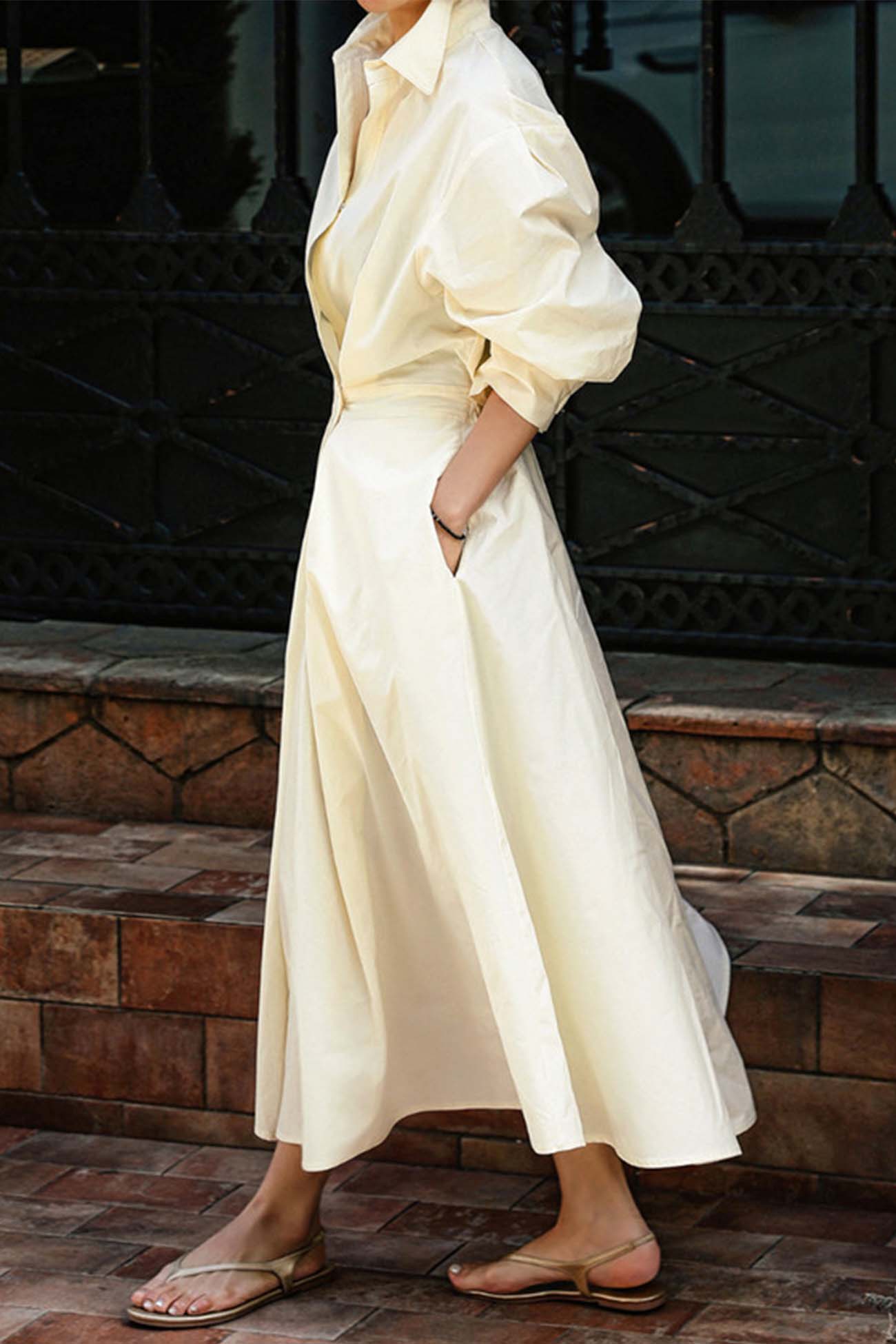 LP | Abito midi a maniche lunghe in cotone, con linea a camicia