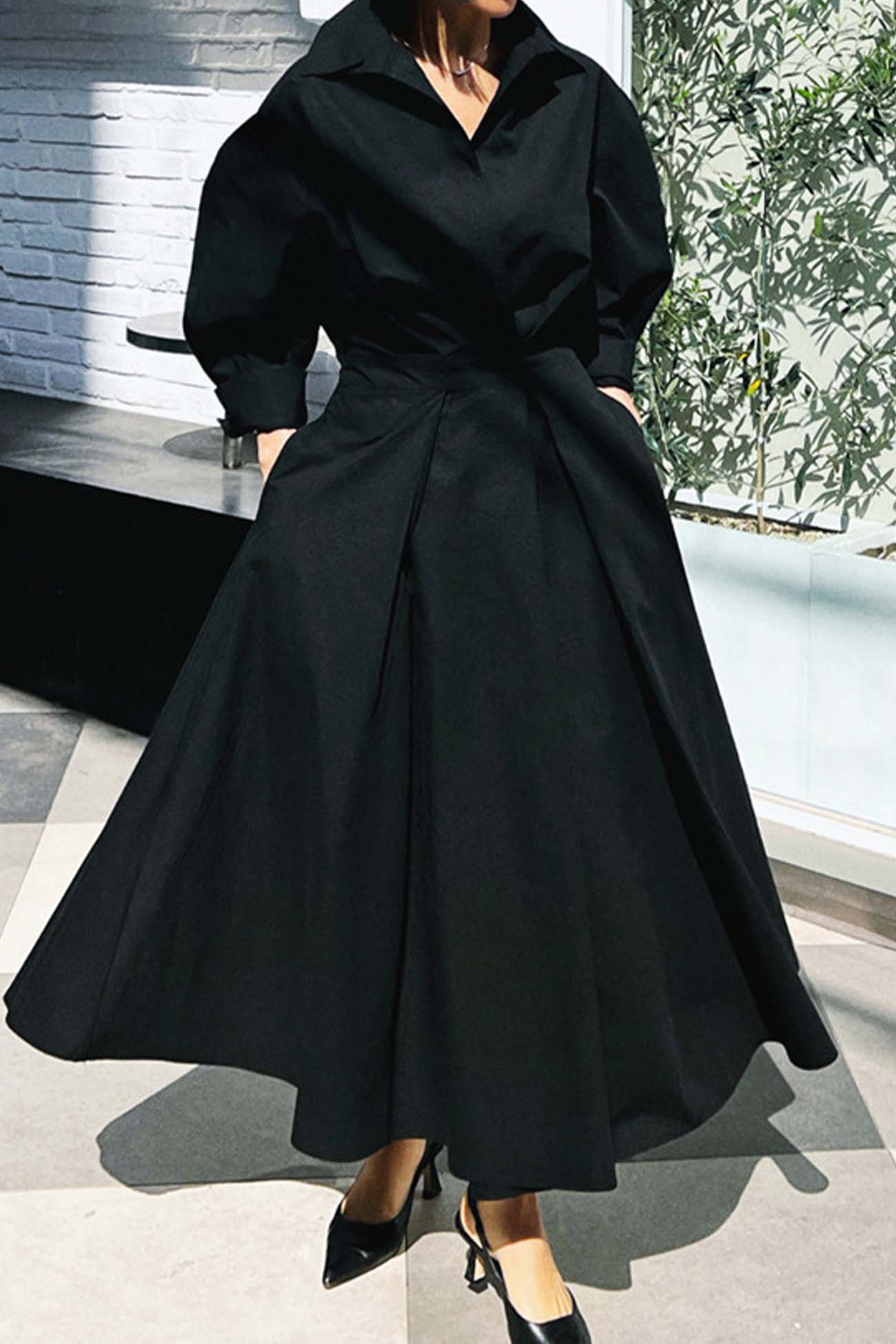 LP | Abito midi a maniche lunghe in cotone, con linea a camicia