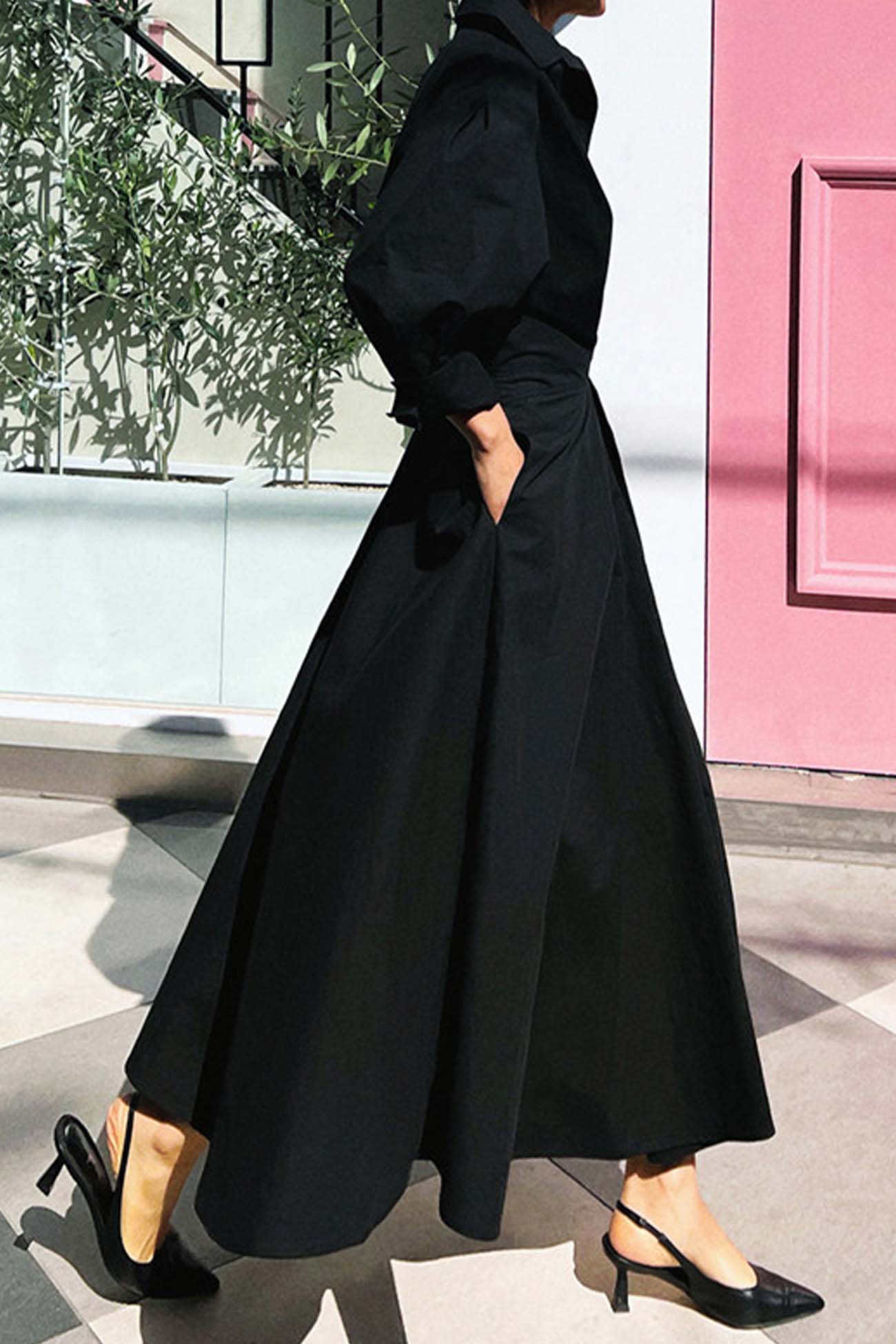 LP | Abito midi a maniche lunghe in cotone, con linea a camicia