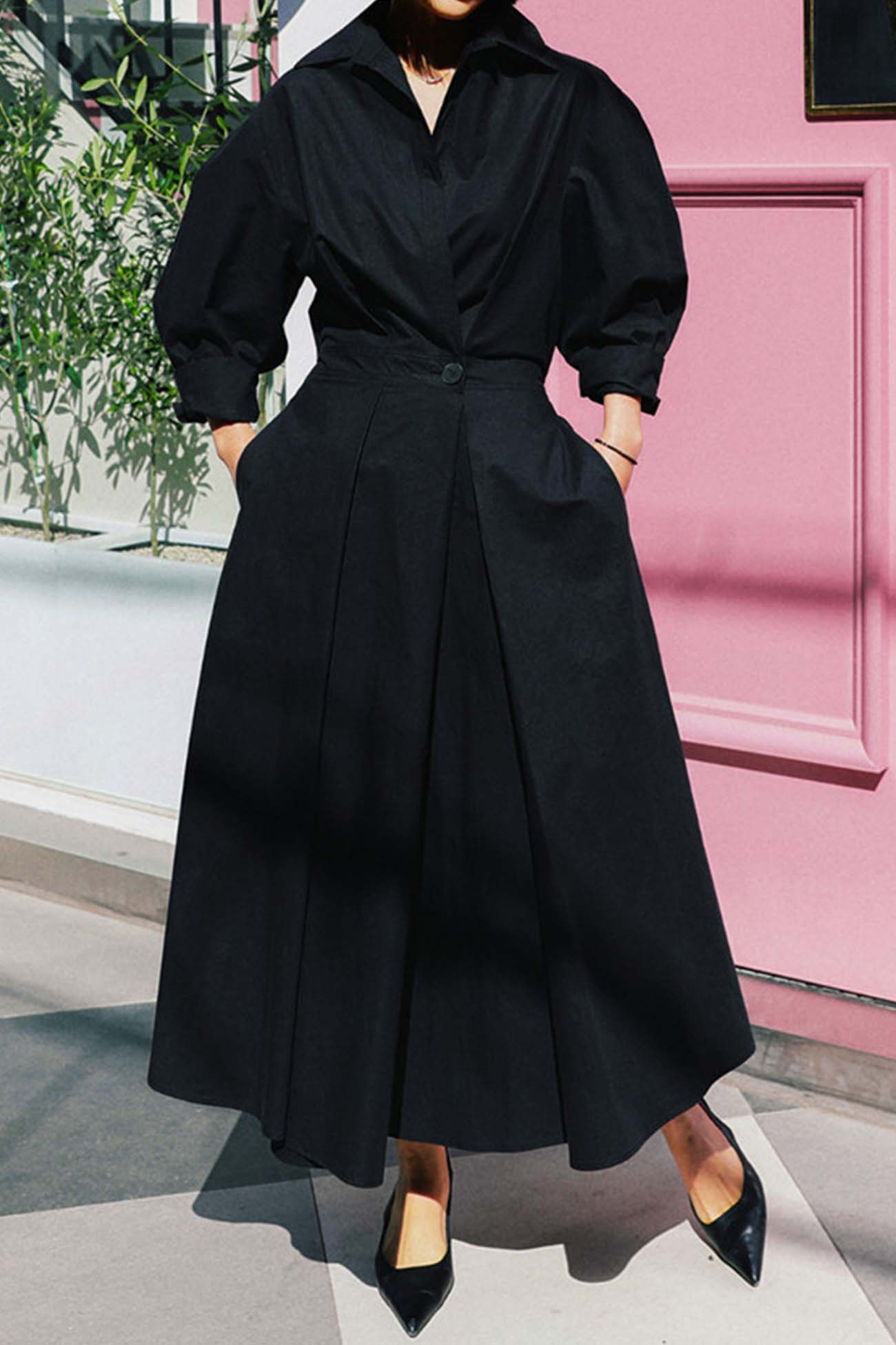 LP | Abito midi a maniche lunghe in cotone, con linea a camicia
