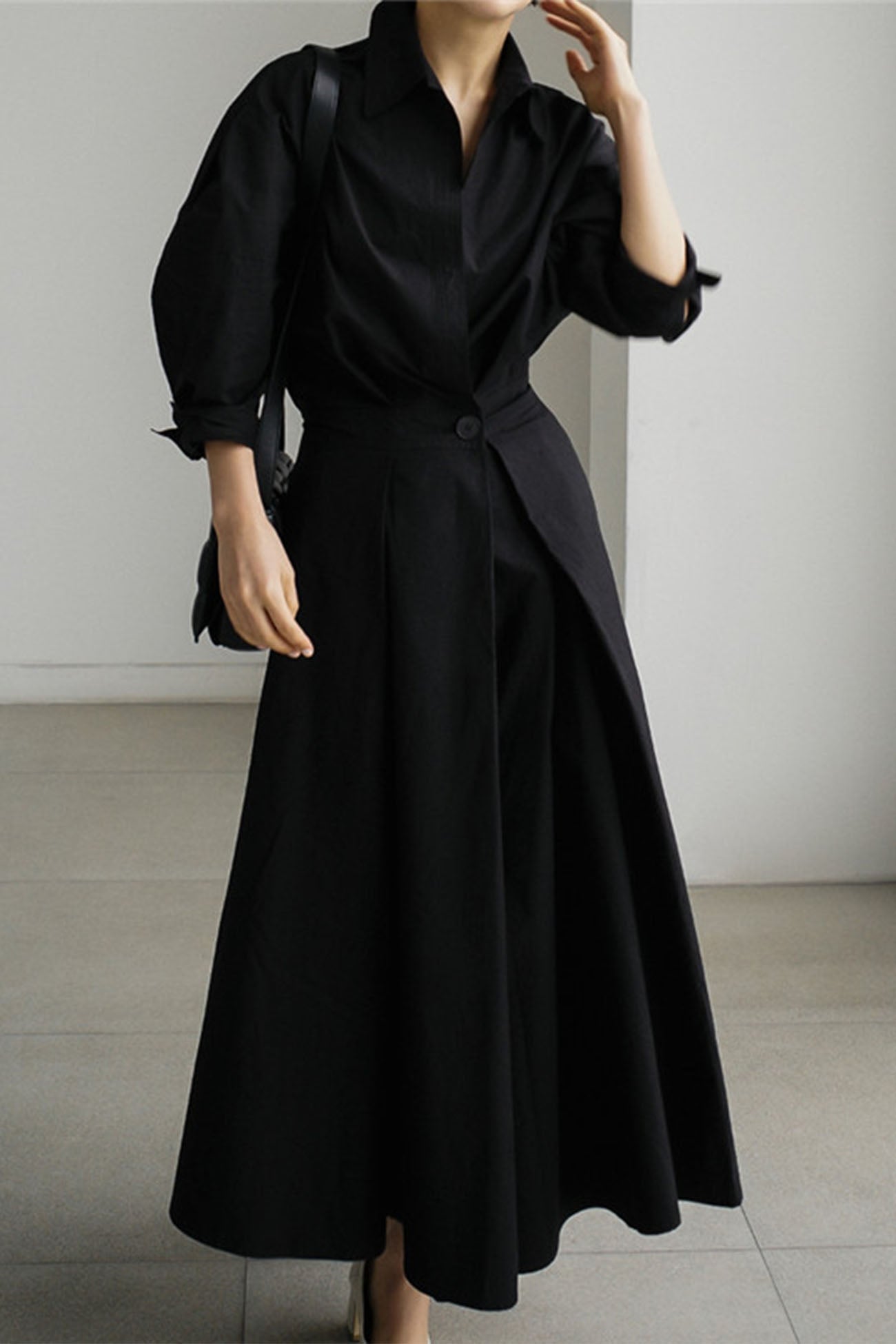 LP | Abito midi a maniche lunghe in cotone, con linea a camicia