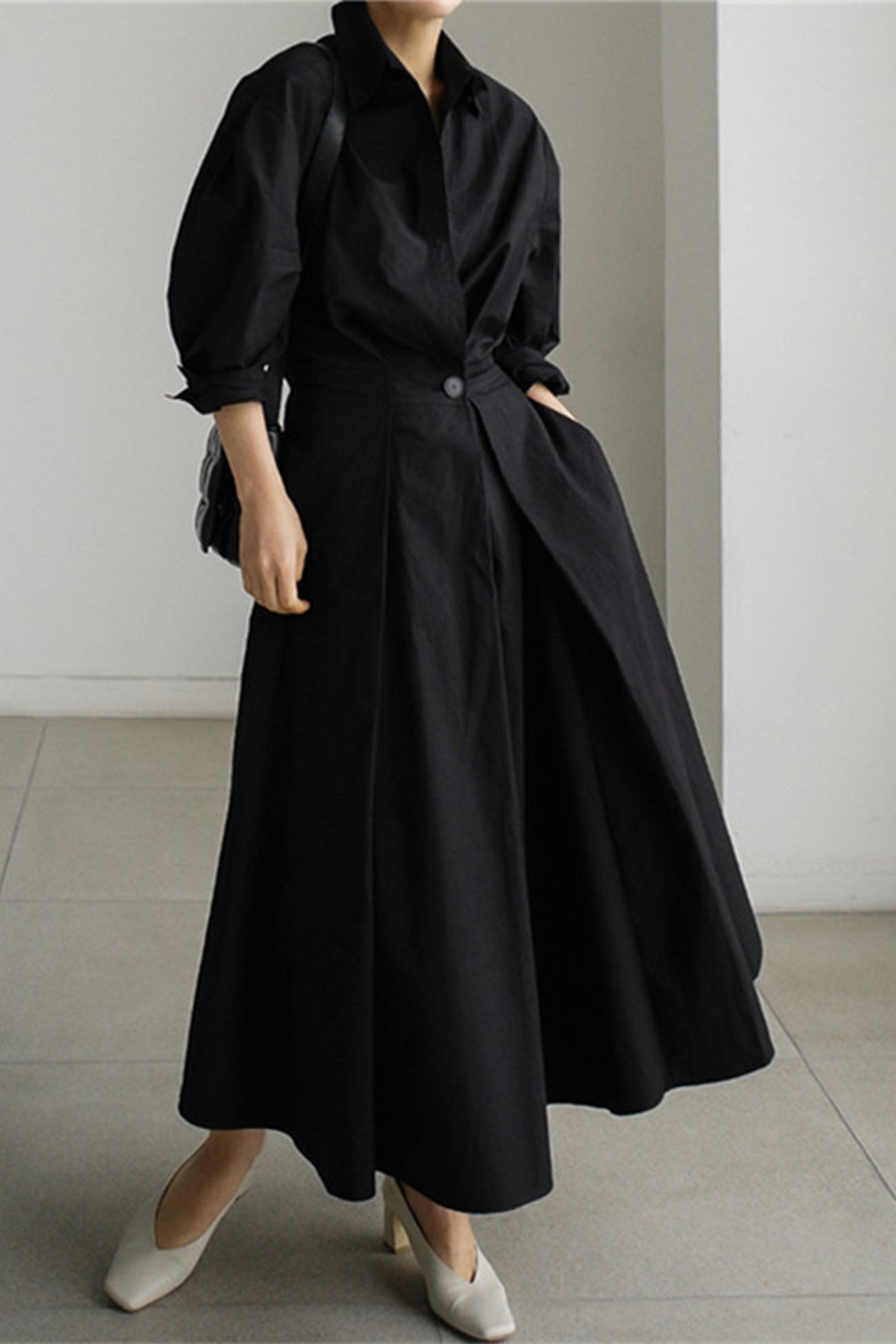 LP | Abito midi a maniche lunghe in cotone, con linea a camicia
