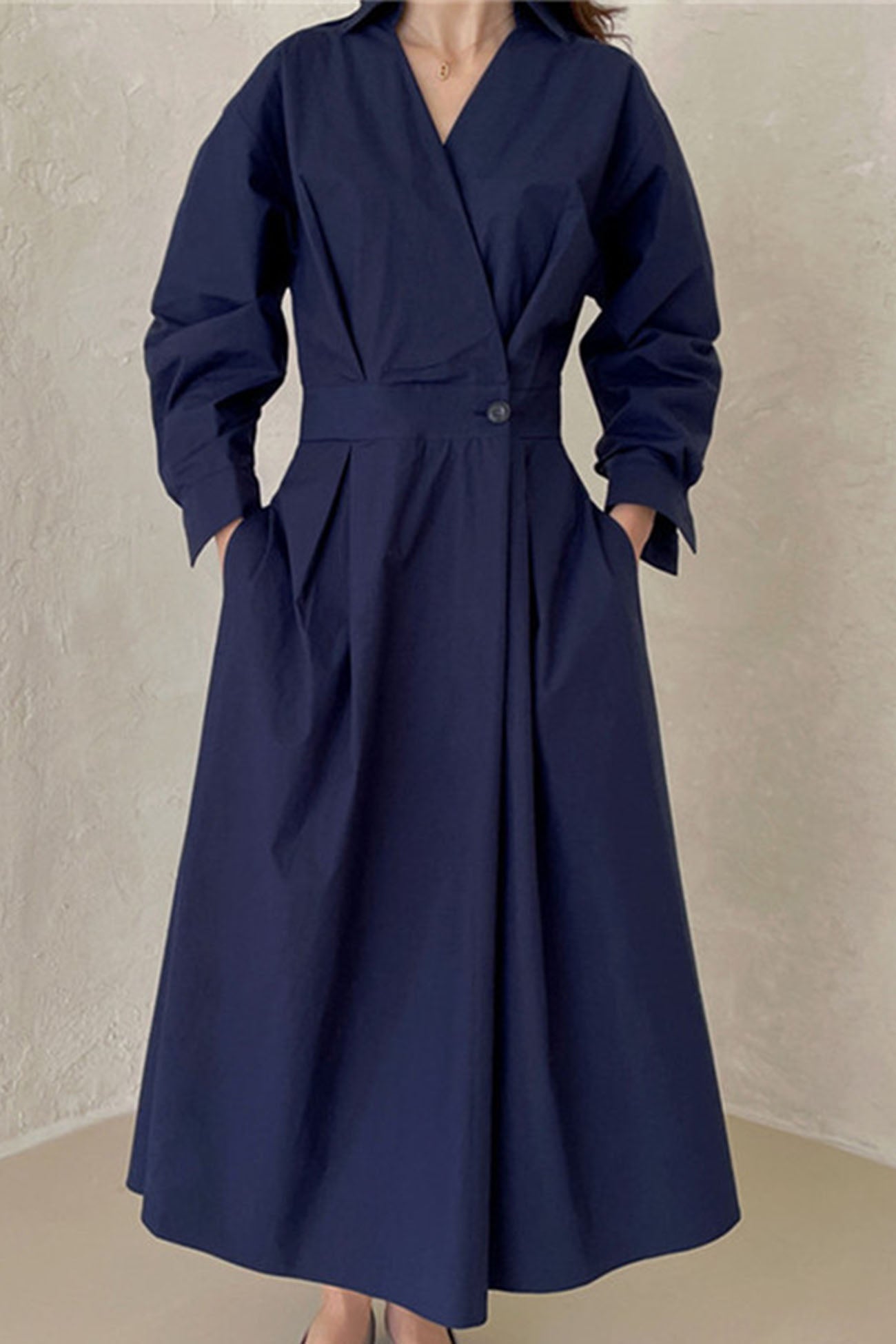 LP | Abito midi a maniche lunghe in cotone, con linea a camicia
