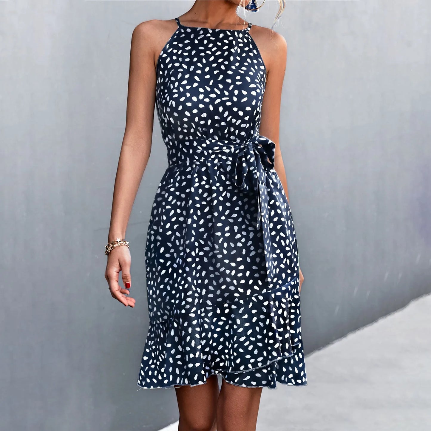 LP | 2024 Abito midi allacciato con cintura con stampa floreale Boho