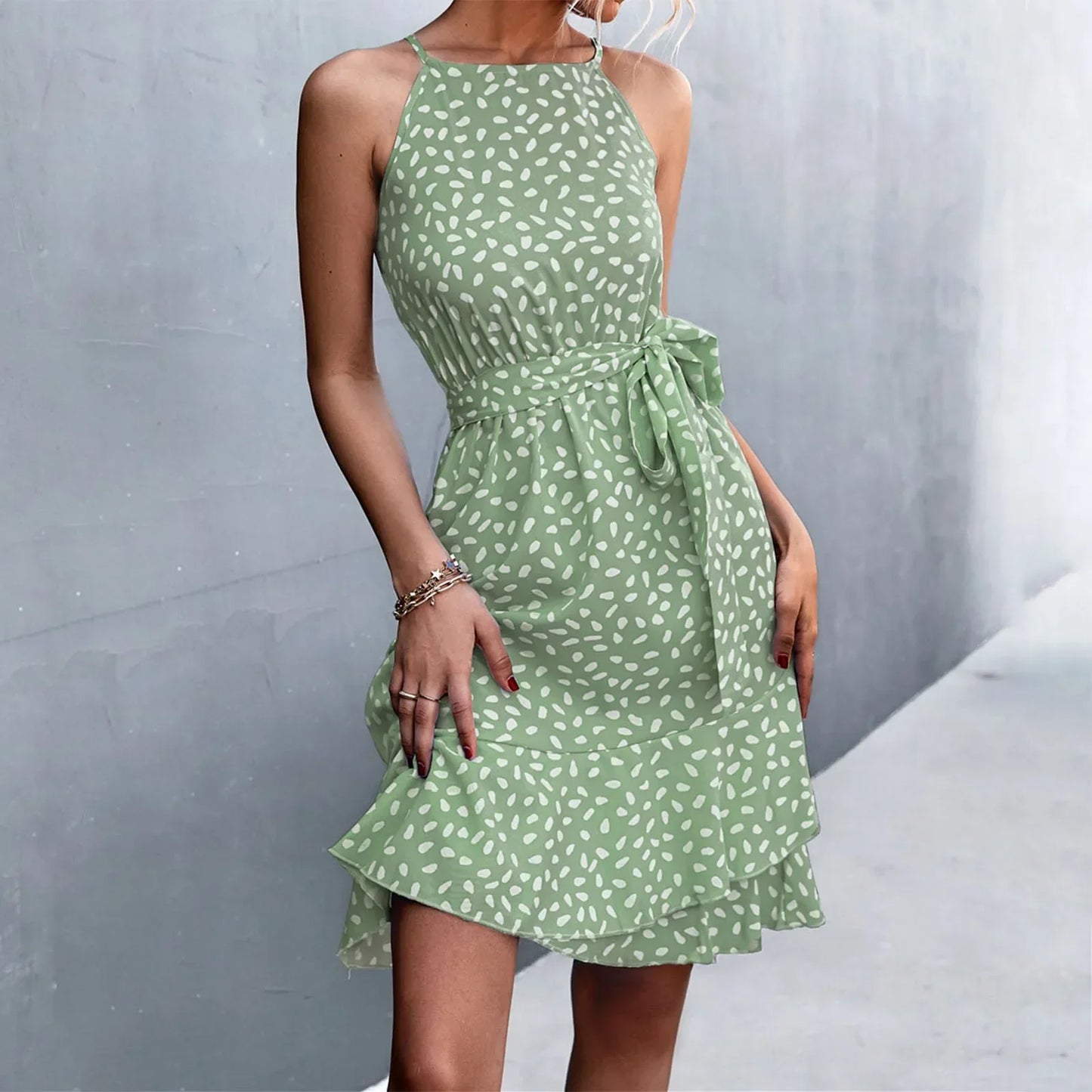 LP | 2024 Abito midi allacciato con cintura con stampa floreale Boho