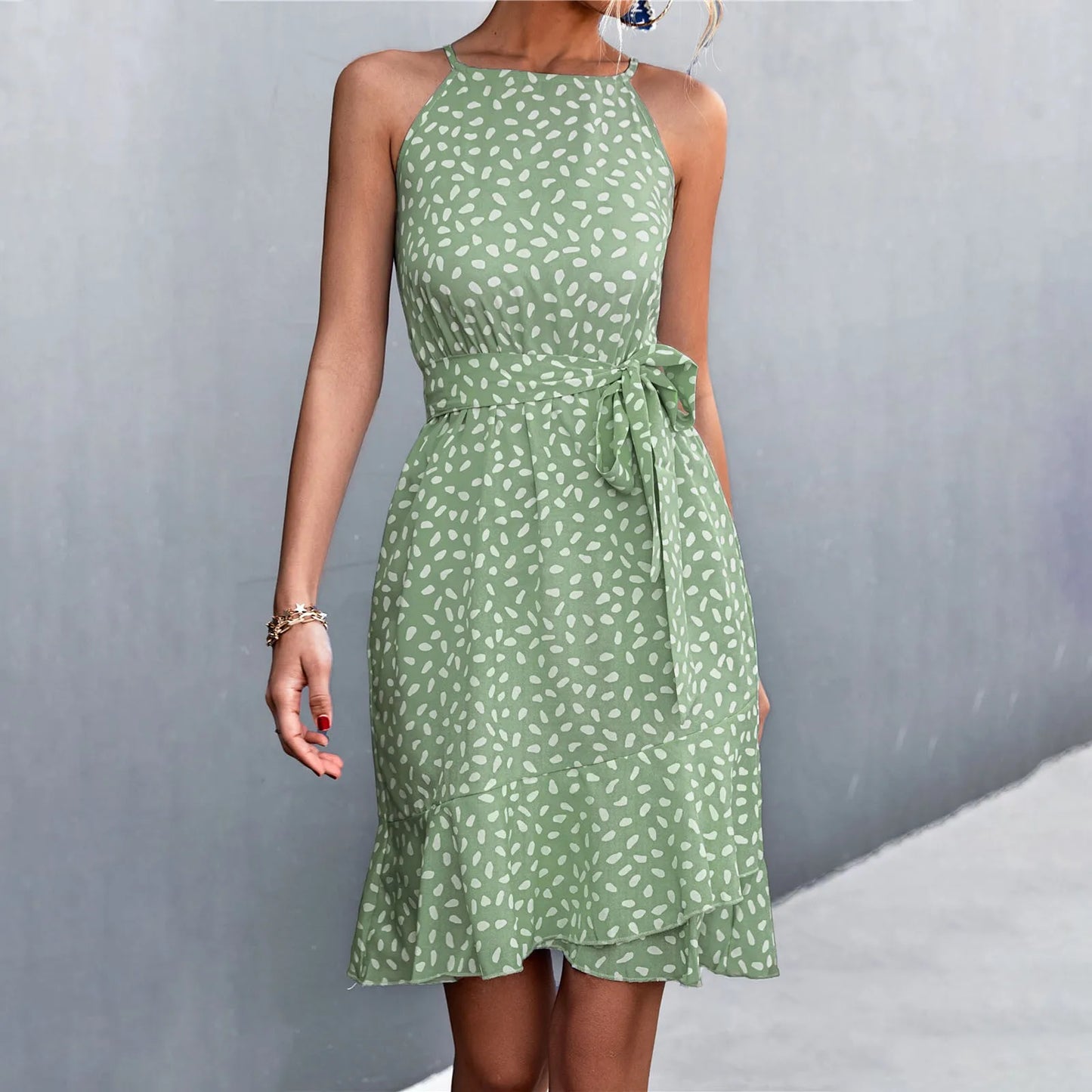 LP | 2024 Abito midi allacciato con cintura con stampa floreale Boho