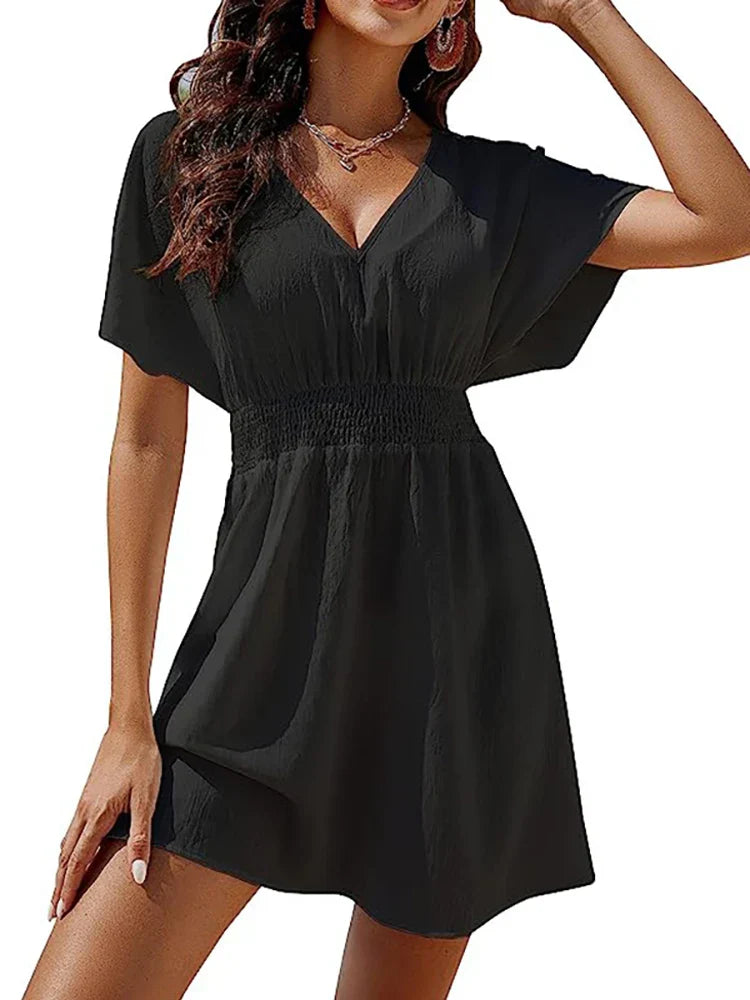 LP | 2024 Solido abito da spiaggia bianco sciolto donna boho mini abito