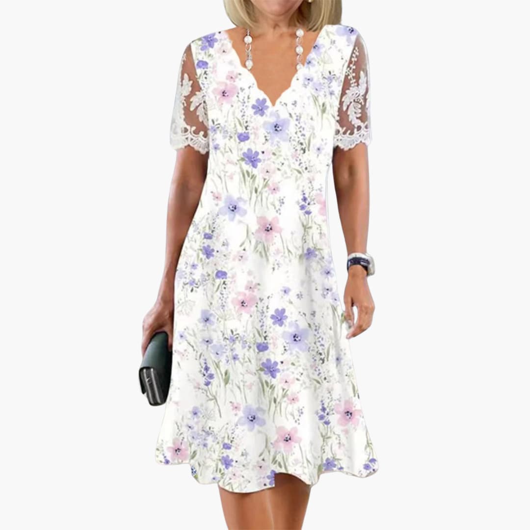 LP | Vestito midi floreale da donna con maniche in pizzo per l'estate