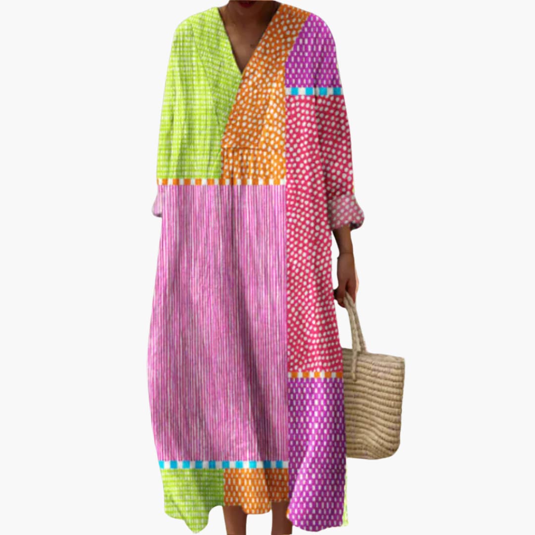 LP | Abito midi da donna a maniche lunghe con motivo patchwork