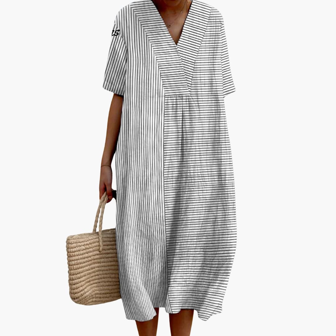 LP | Abito midi da donna a maniche corte con motivo a righe