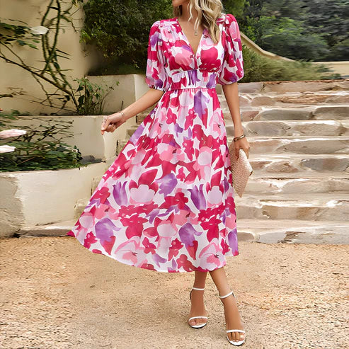 LP | Vestito midi con maniche a lanterna dal fascino vintage