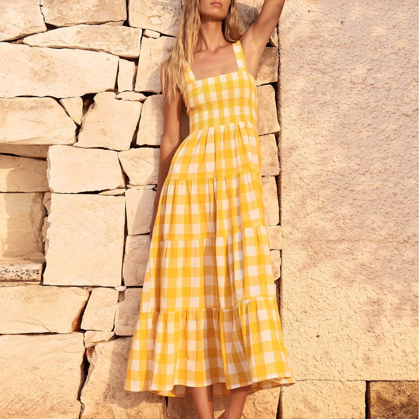 LP | Sciolto, a righe, in spiaggia, senza maniche, vestito midi casual a strisce