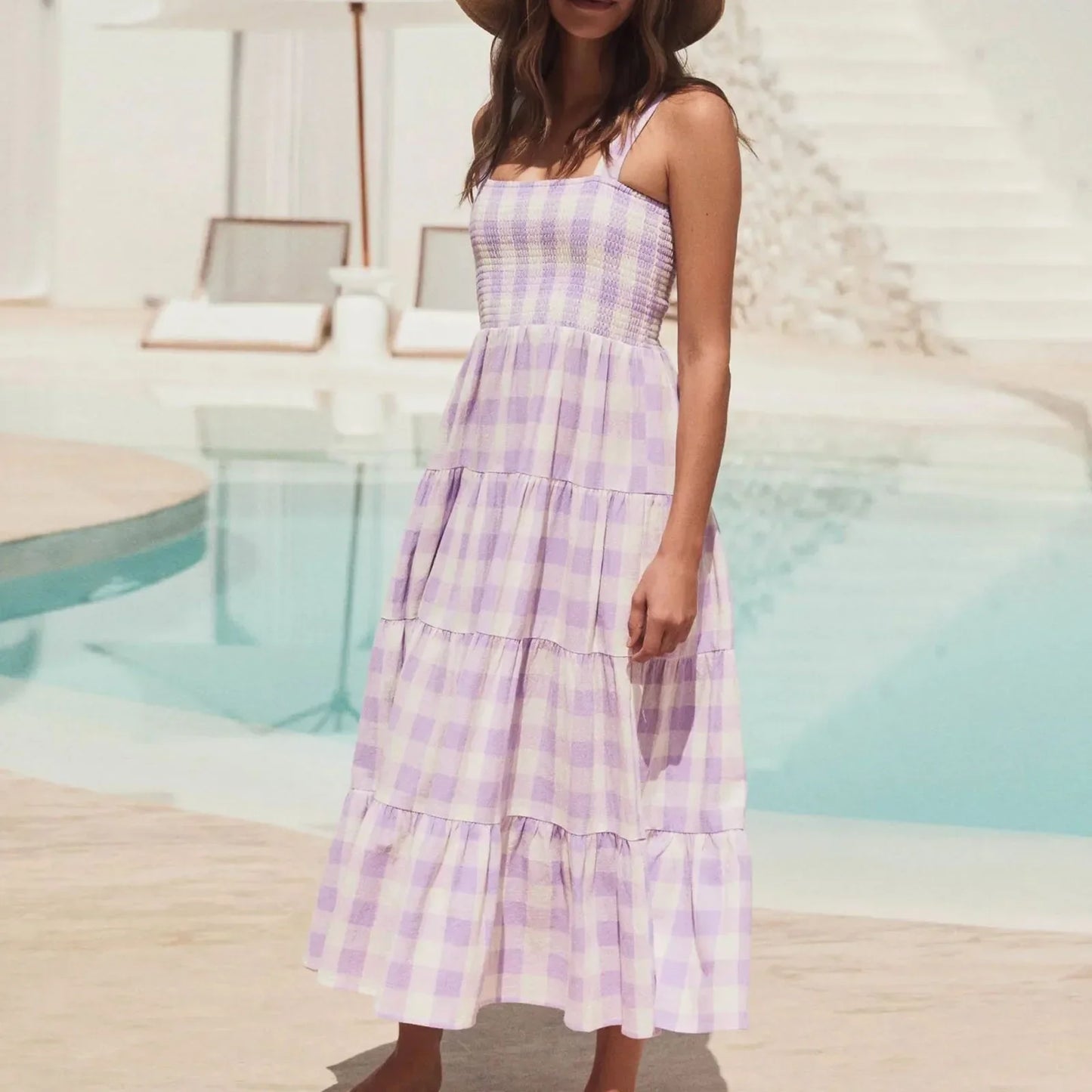 LP | Sciolto, a righe, in spiaggia, senza maniche, vestito midi casual a strisce