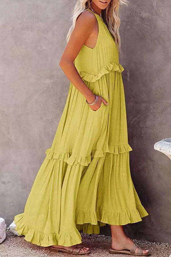 LP | Vittoria Abito maxi halter con arricciature e volants